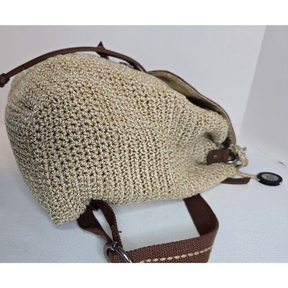 The Sak Avalon Backpack Beige/Brown Hand Crocheted Textile Purse - Picture 8 of 13